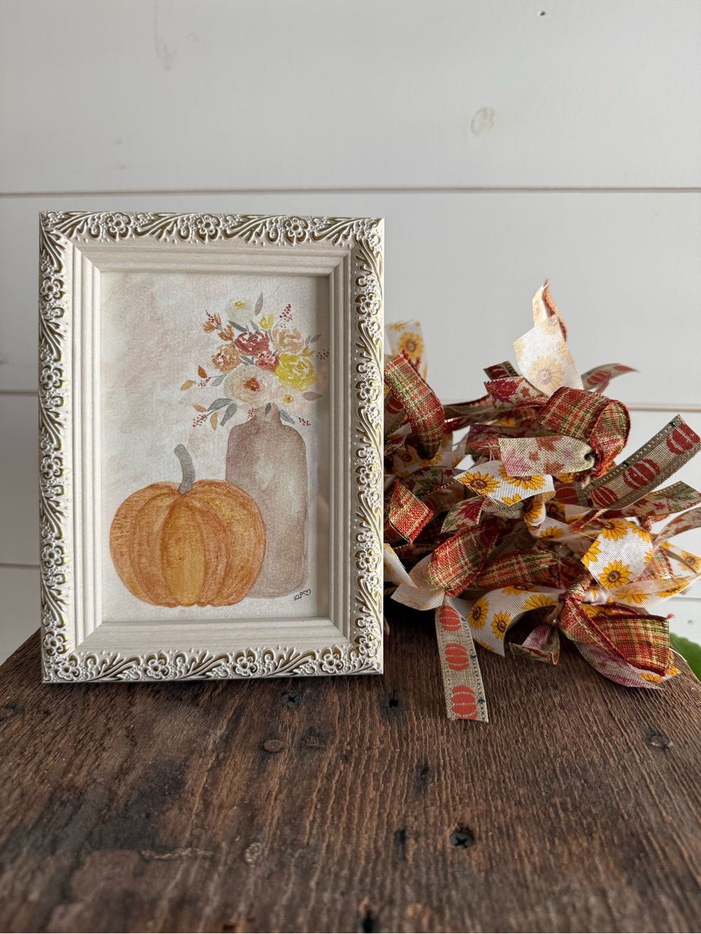 Hand crafted pumpkin floral 4x6 framed